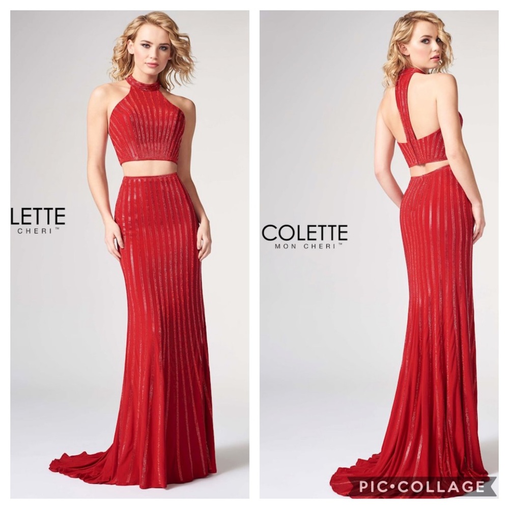 Colette two piece halter rhinestone dress